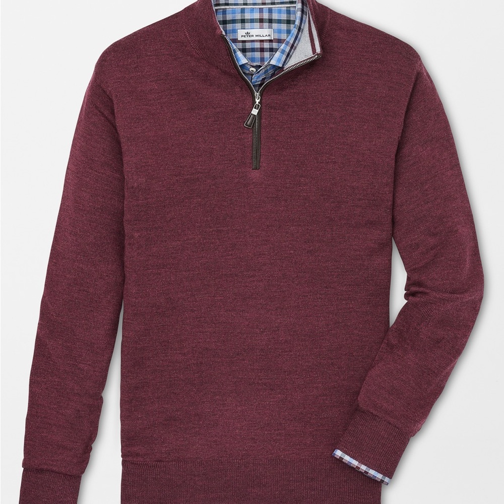 Peter Millar Red Zip Up Sweater with Textured Knit